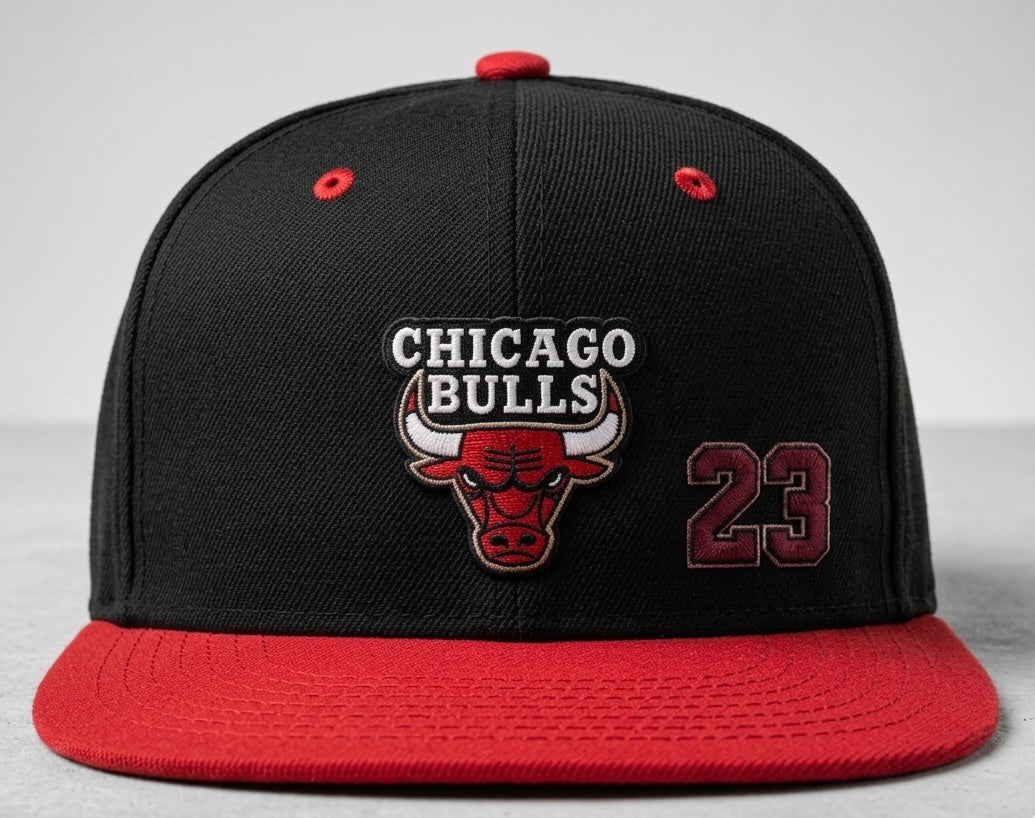 Chicago Bulls Inspired Flat Bill Snapback – Black/Red Streetwear Cap